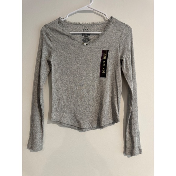 art class Other - Art Class Ribbed Long Sleeve Top‎ Girls XL 14 Gray Lace Trim Rosette